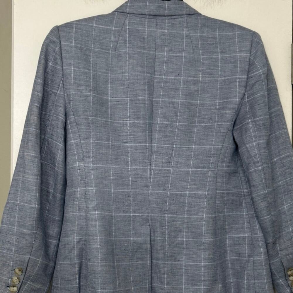 Banana Republic Blue Linen Blend Plaid Blazer Jacket 6 Old Money Preppy Classic - Picture 10 of 14
